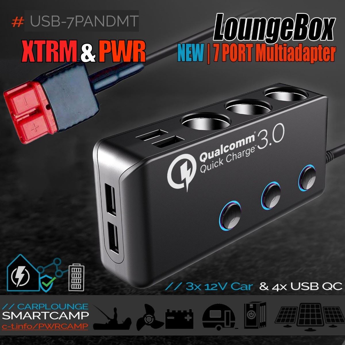 een miljard verzameling verklaren LoungeBox 7-Port 12V Car USB QC Connector | Carplounge Tackle