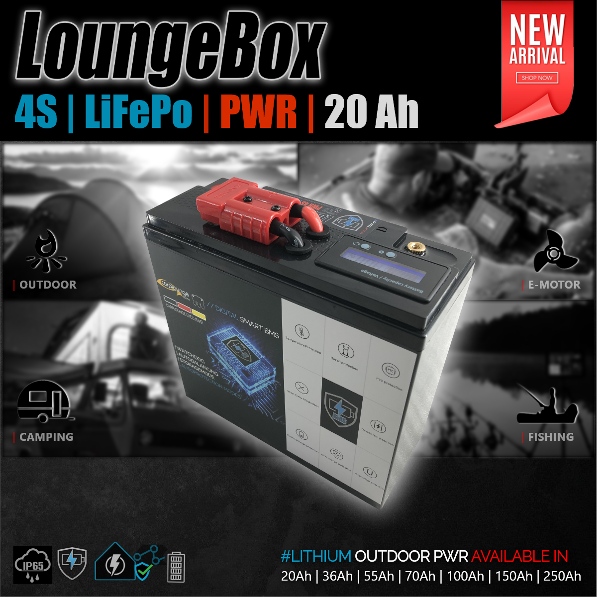 LoungeBox 12V PWR 20aH, HI-C LiFePo Akku -Smart Outdoor Batterie E-Motor  Camping Caravan